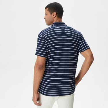  Nautica Erkek Lacivert Slim Fit Kısa Kollu Çizgili Polo