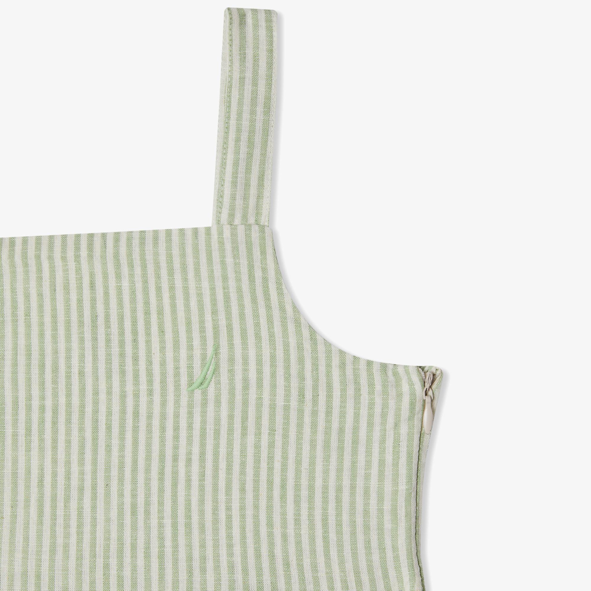 Nautica Kız Çocuk Yeşil Askılı Çizgili Keten Elbise