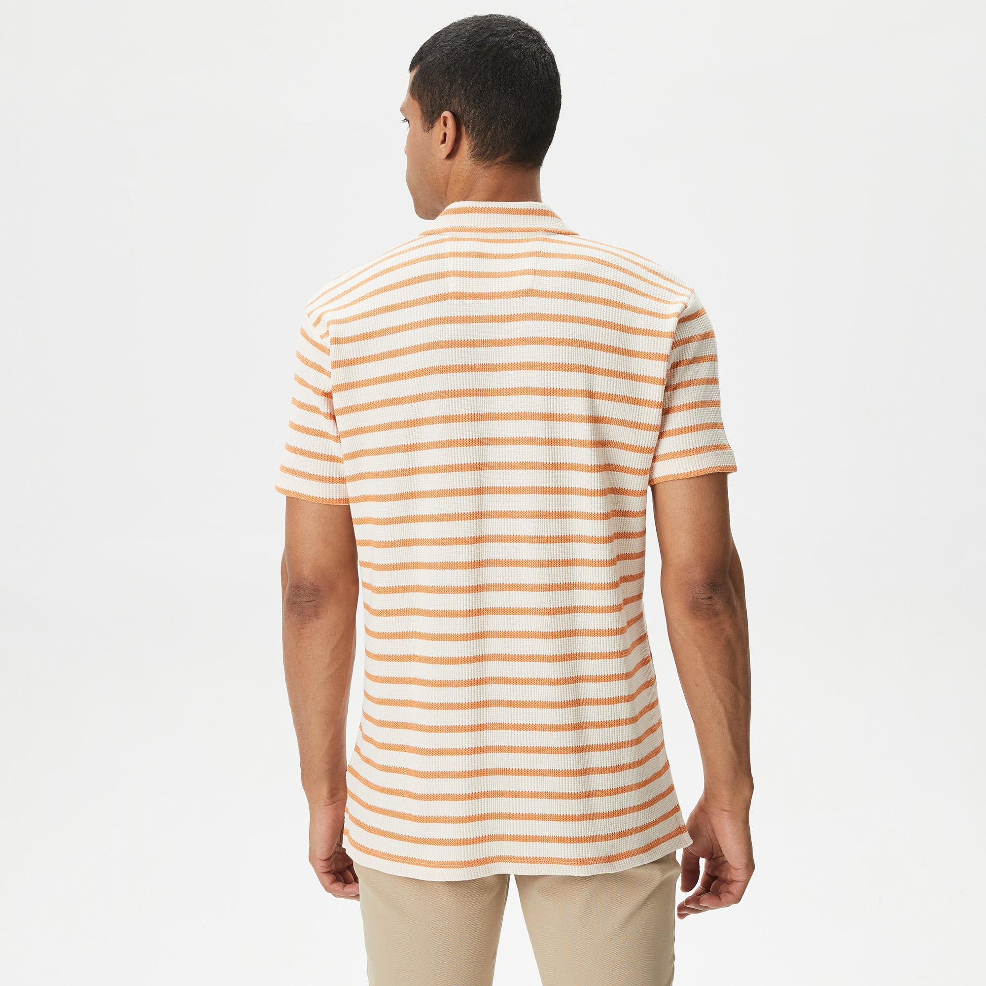 Nautica Erkek Turuncu Classic Fit Kısa Kollu Çizgili Polo Yaka T-Shirt