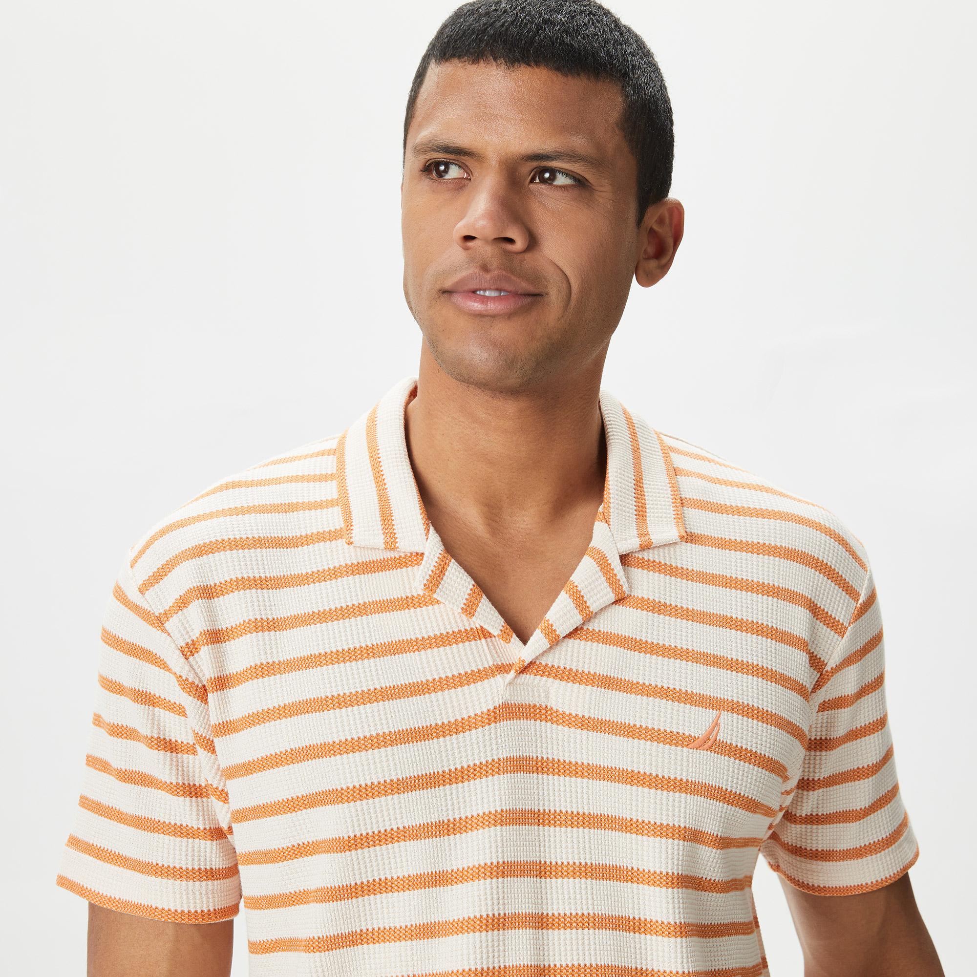 Nautica Erkek Turuncu Classic Fit Kısa Kollu Çizgili Polo Yaka T-Shirt