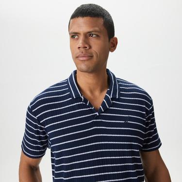  Nautica Erkek Lacivert Slim Fit Kısa Kollu Çizgili Polo