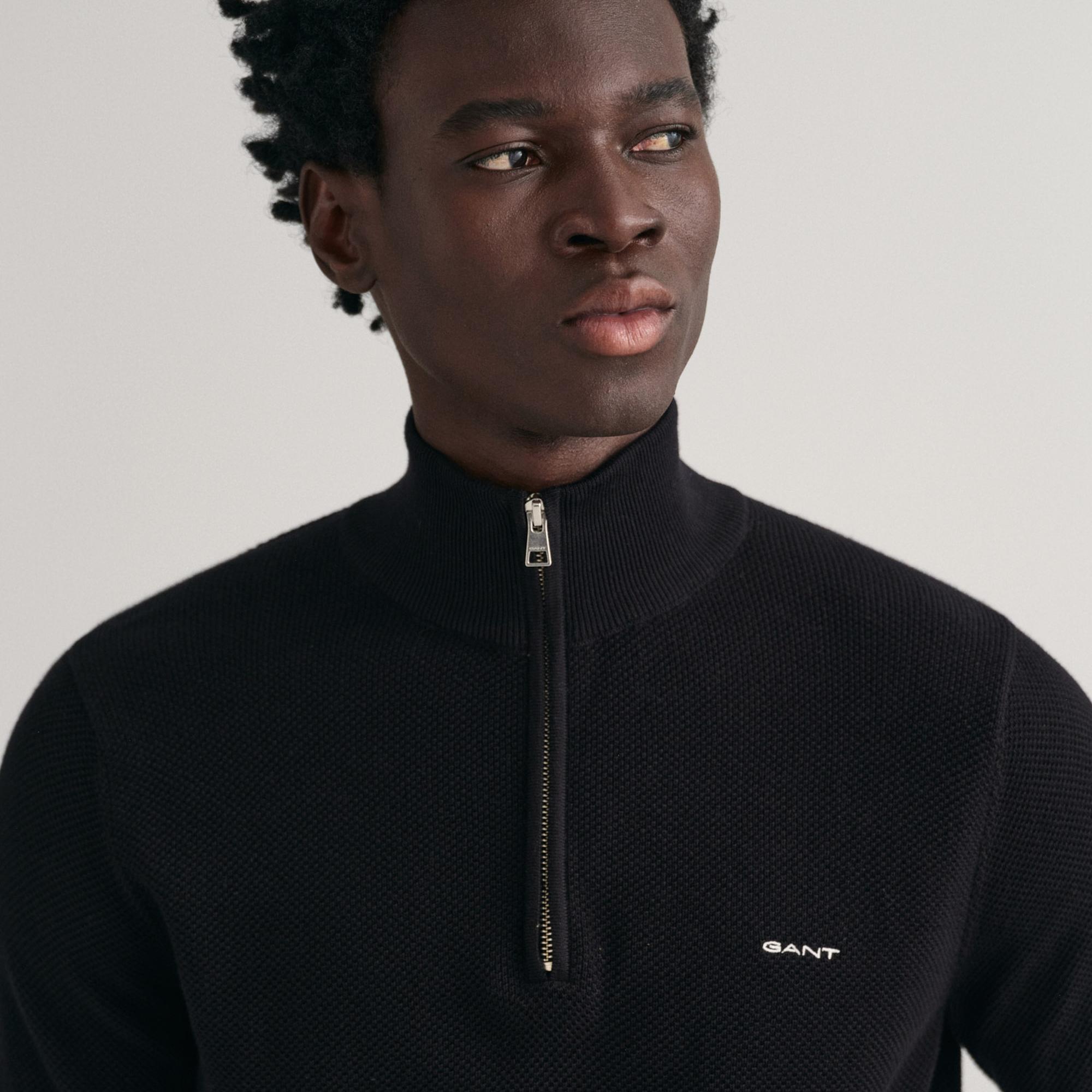 GANT Erkek Siyah Regular Fit Yarım Fermuarlı Kazak