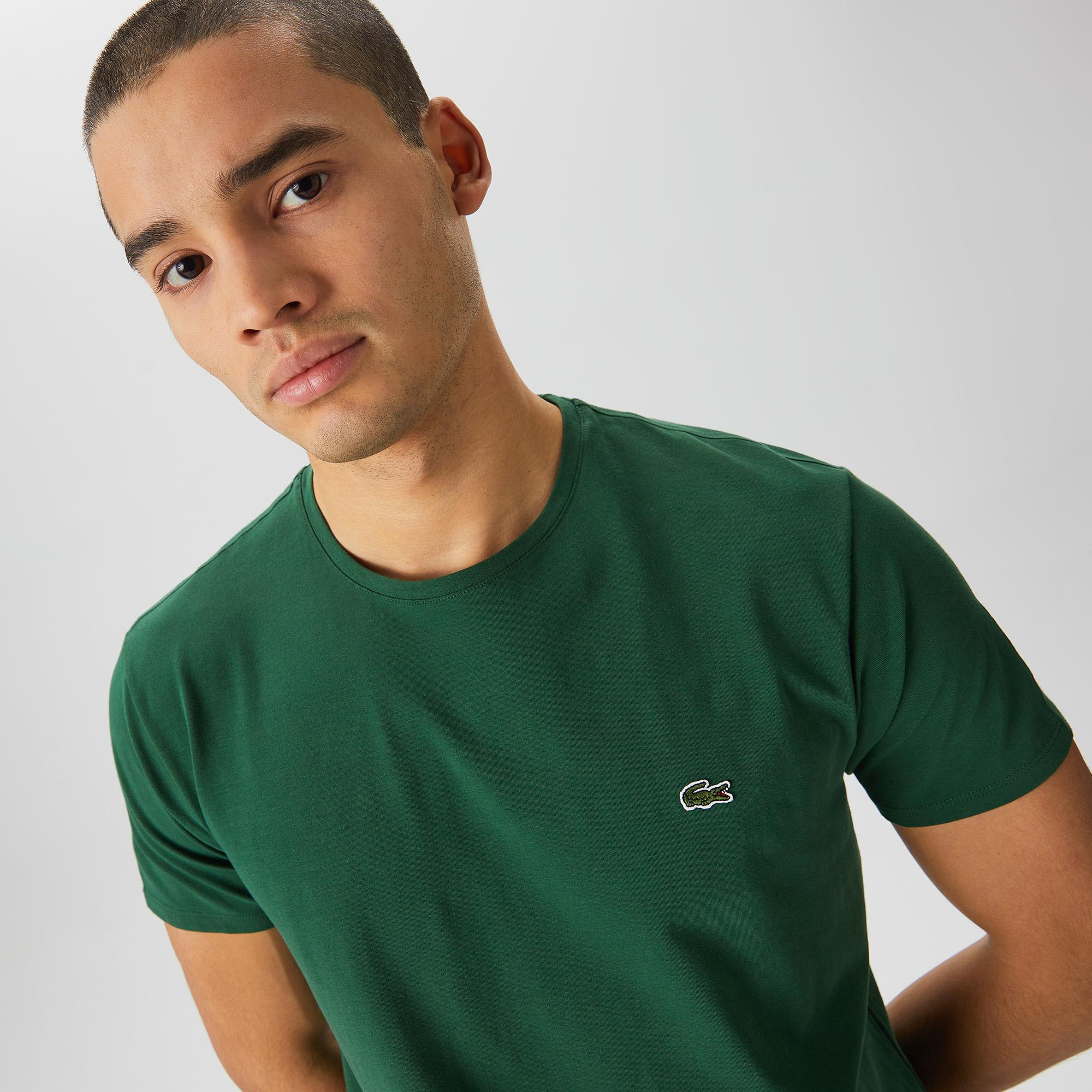 Erkek Slim Fit Bisiklet Yaka Koyu Yeşil T-Shirt