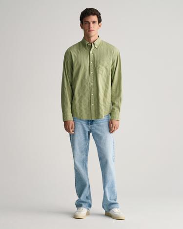  GANT Erkek Yeşil Relaxed Fit Düğmeli Yaka Çizgili Gömlek
