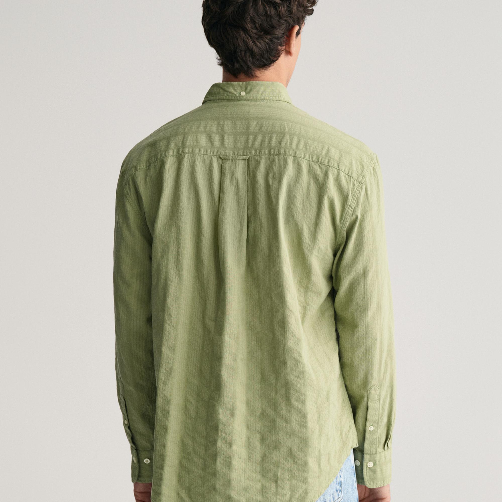 GANT Erkek Yeşil Relaxed Fit Düğmeli Yaka Çizgili Gömlek