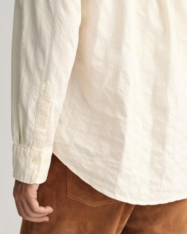  GANT Erkek Bej Relaxed Fit Düğmeli Yaka Çizgili Gömlek