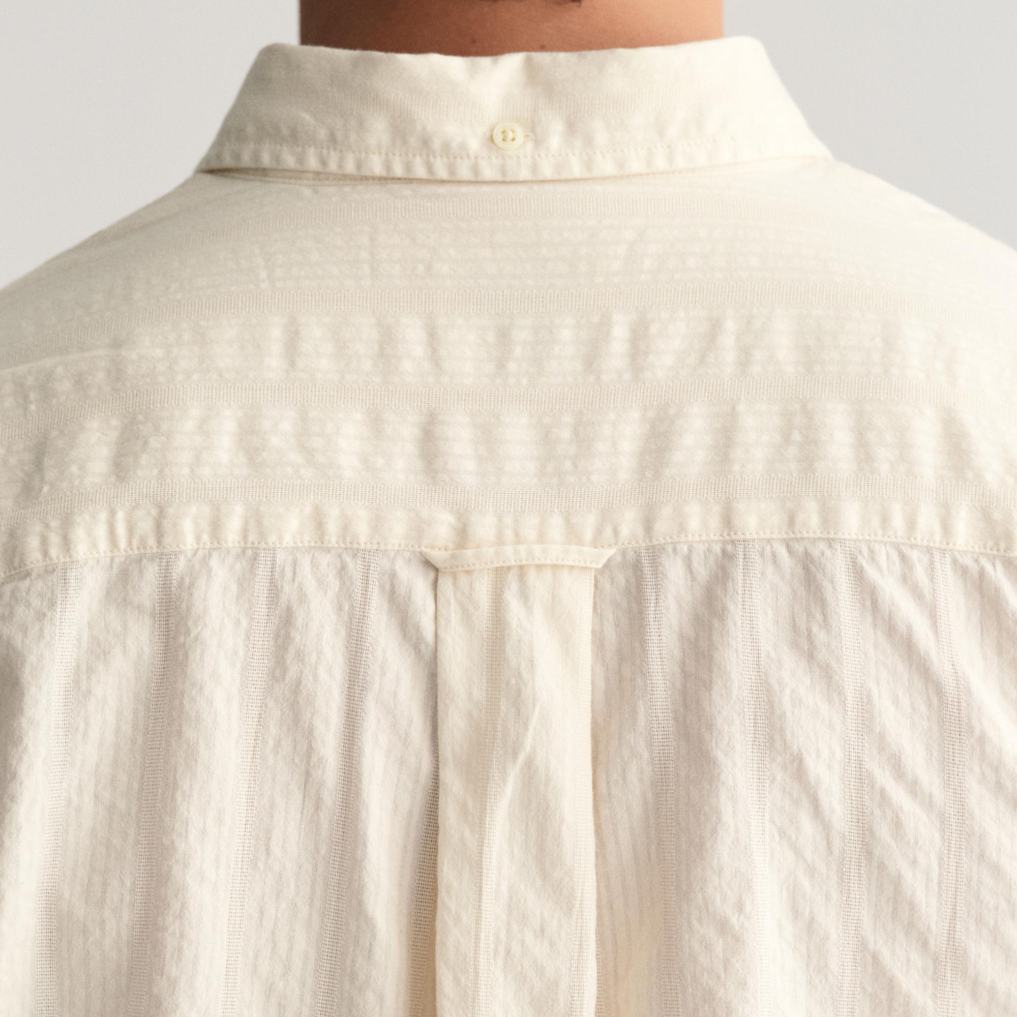 GANT Erkek Bej Relaxed Fit Düğmeli Yaka Çizgili Gömlek