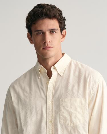  GANT Erkek Bej Relaxed Fit Düğmeli Yaka Çizgili Gömlek