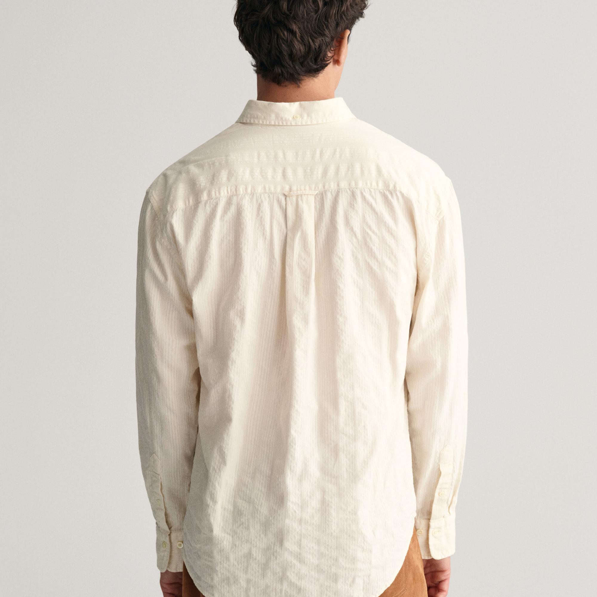 GANT Erkek Bej Relaxed Fit Düğmeli Yaka Çizgili Gömlek