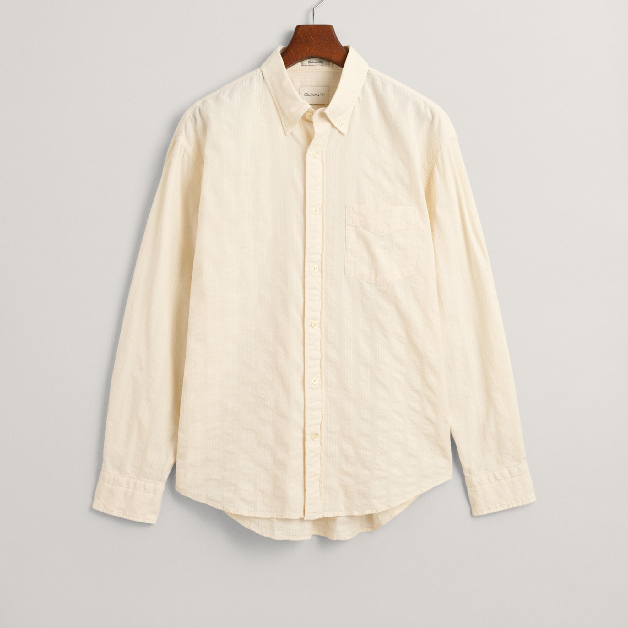 GANT Erkek Bej Relaxed Fit Düğmeli Yaka Çizgili Gömlek