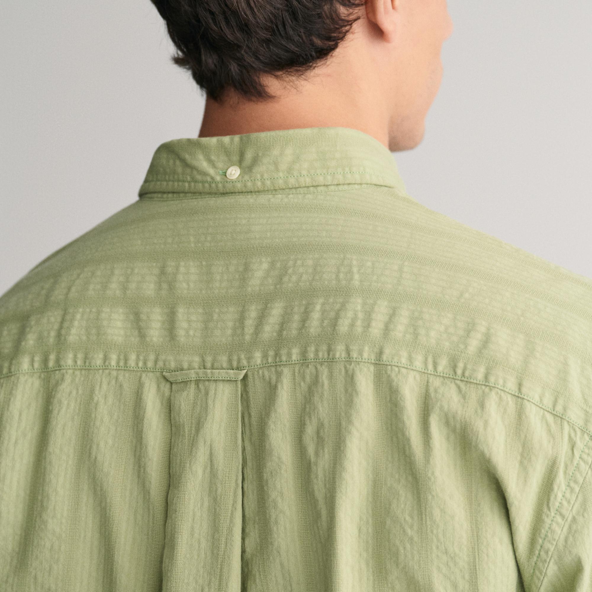 GANT Erkek Yeşil Relaxed Fit Düğmeli Yaka Çizgili Gömlek