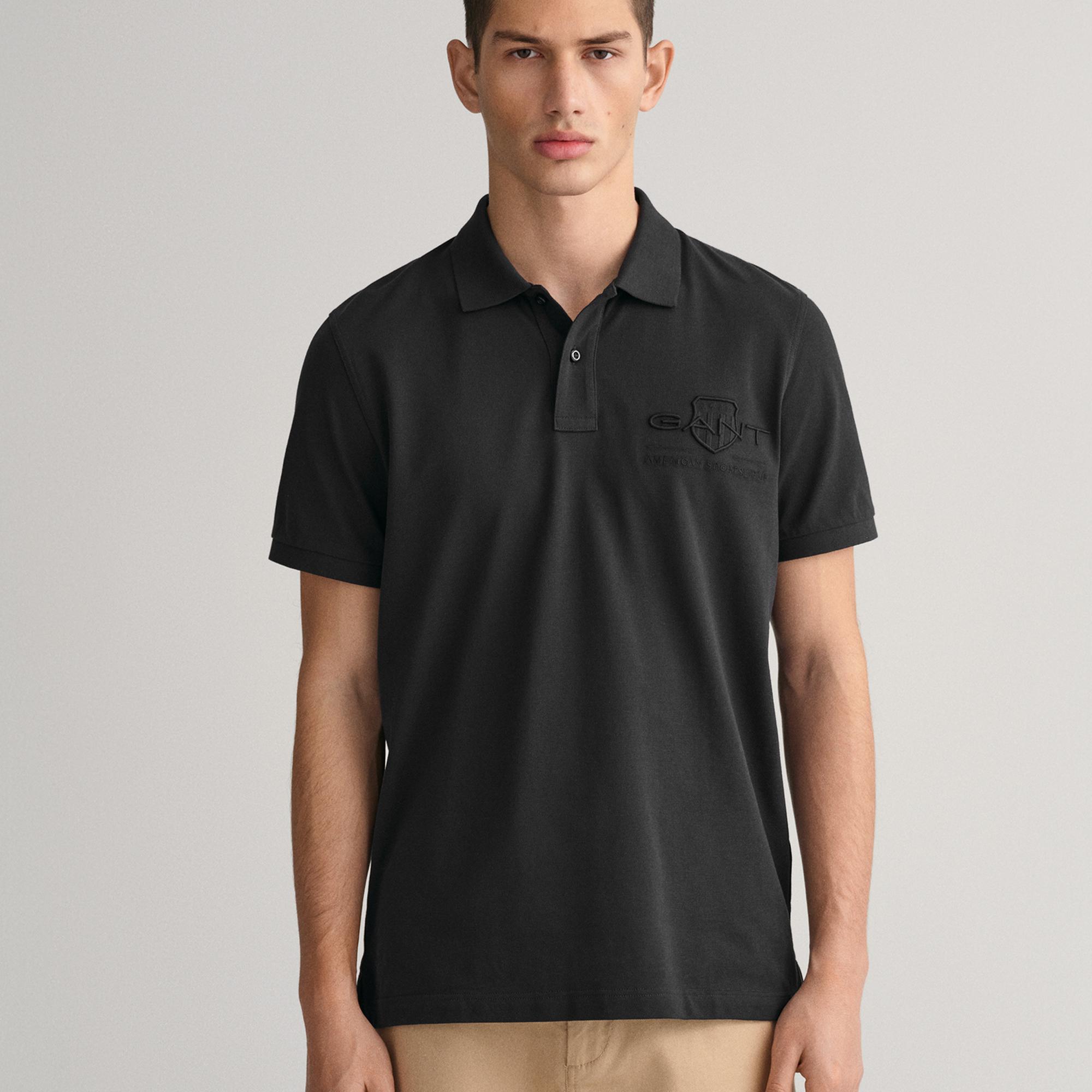 GANT Erkek Siyah Regular Fit Logolu Polo
