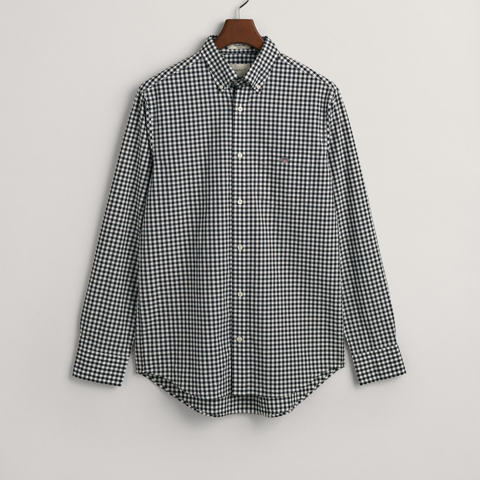 GANT Erkek Siyah Regular Fit Düğmeli Yaka Kareli Gömlek