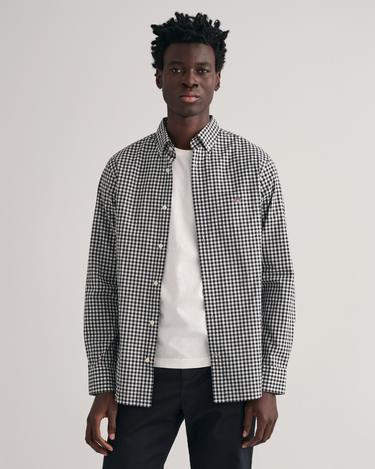  GANT Erkek Siyah Regular Fit Düğmeli Yaka Kareli Gömlek