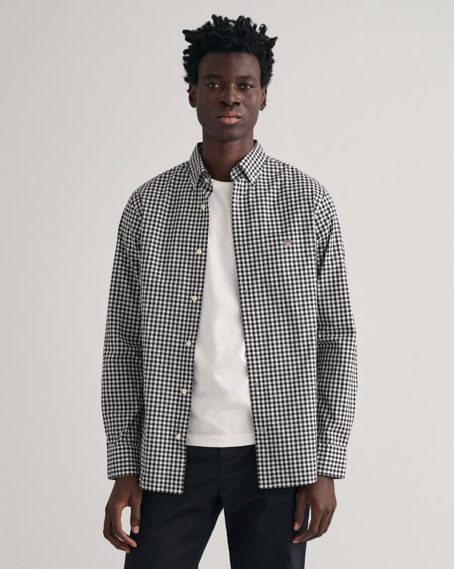  GANT Erkek Siyah Regular Fit Düğmeli Yaka Kareli Gömlek
