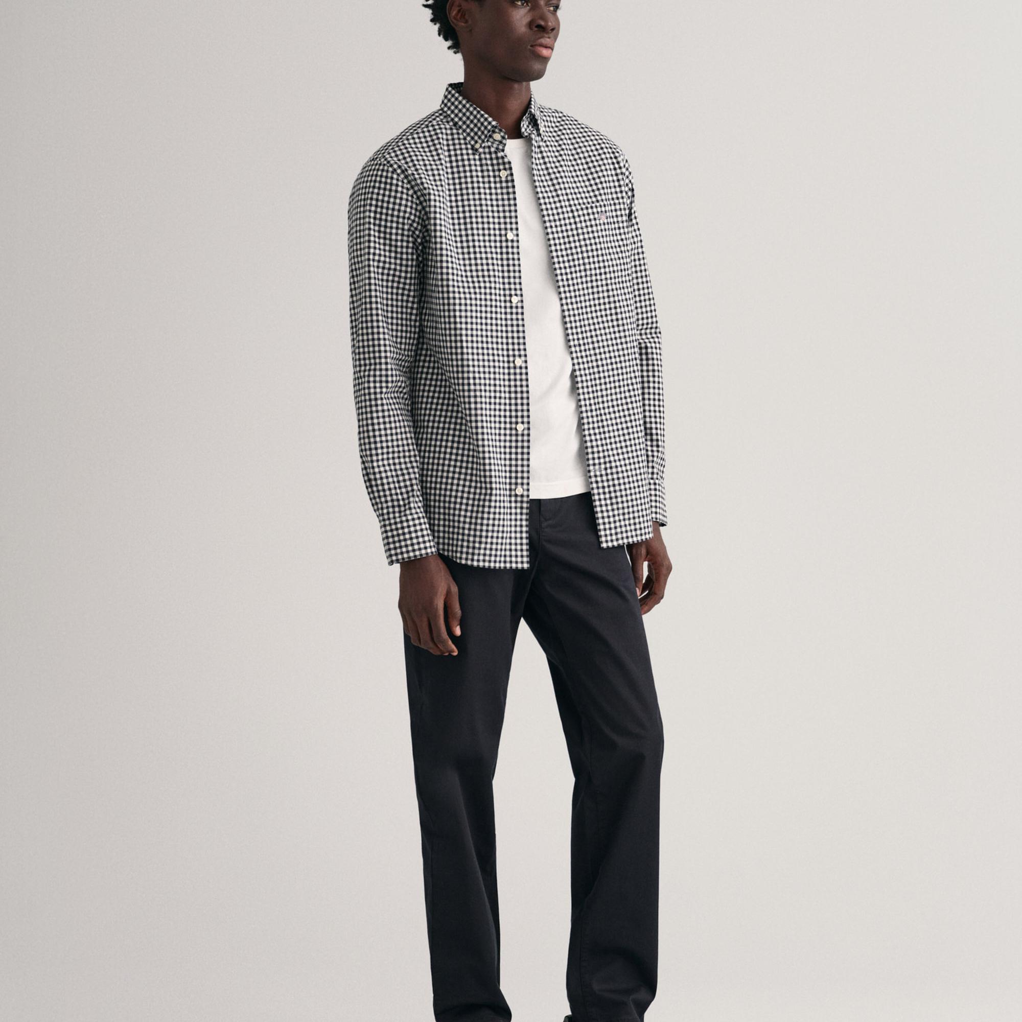 GANT Erkek Siyah Regular Fit Düğmeli Yaka Kareli Gömlek