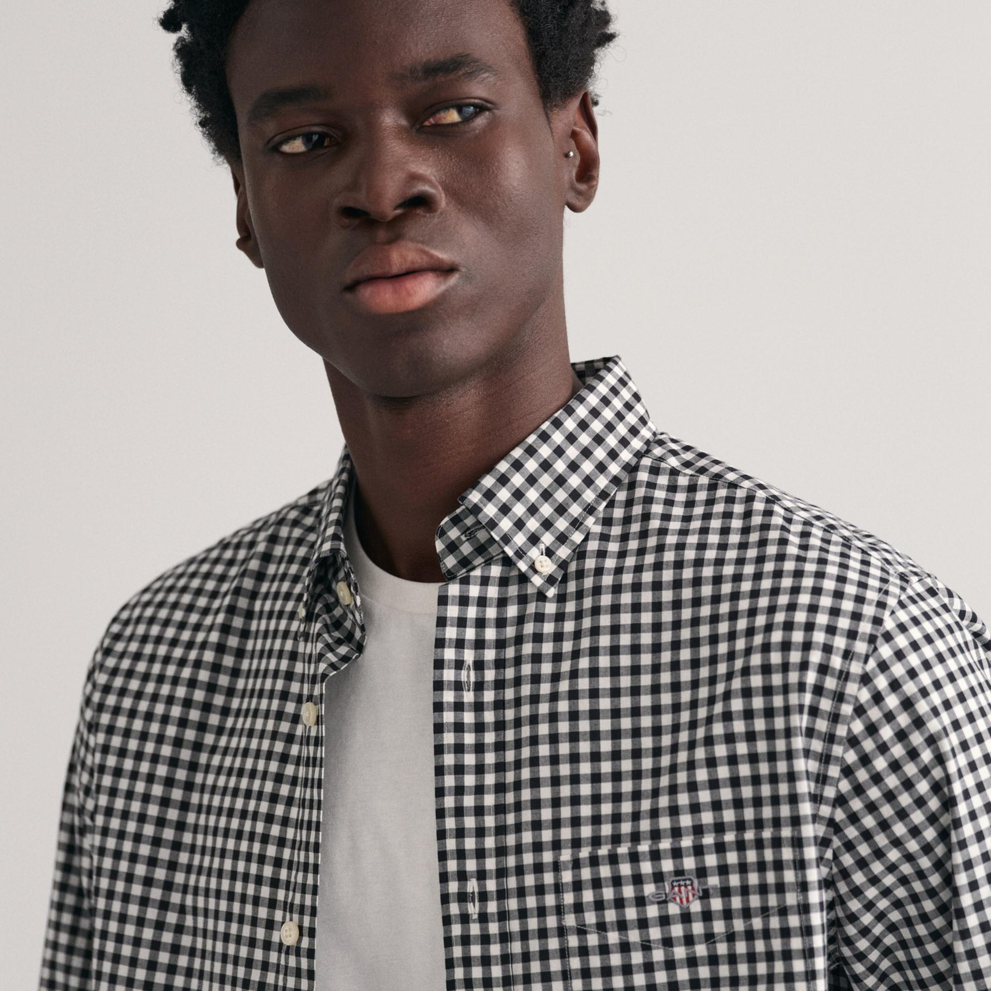 GANT Erkek Siyah Regular Fit Düğmeli Yaka Kareli Gömlek