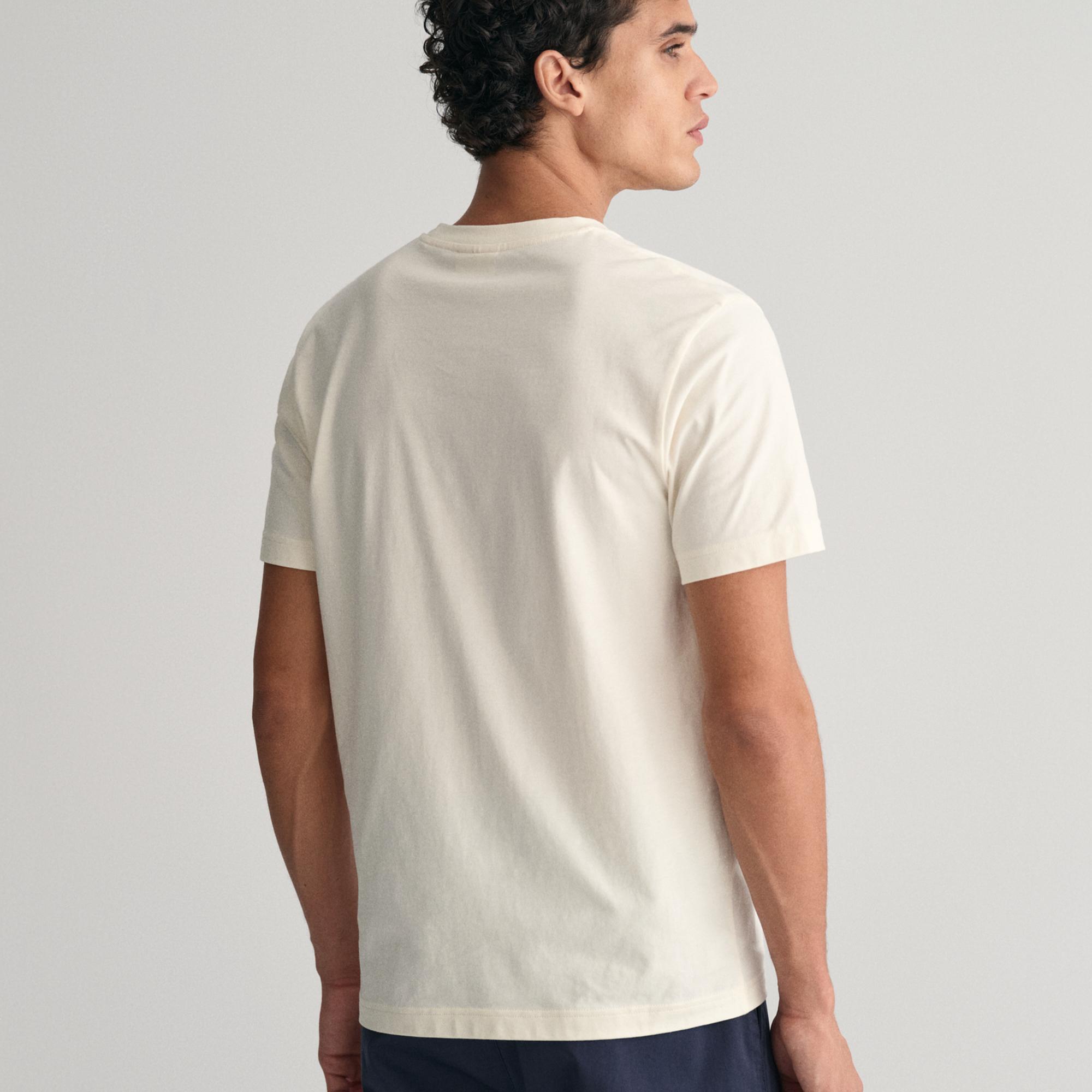 GANT Erkek Krem Regular Fit Bisiklet Yaka Logolu T-shirt