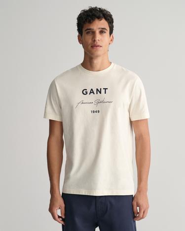 GANT Erkek Krem Regular Fit Bisiklet Yaka Logolu T-shirt