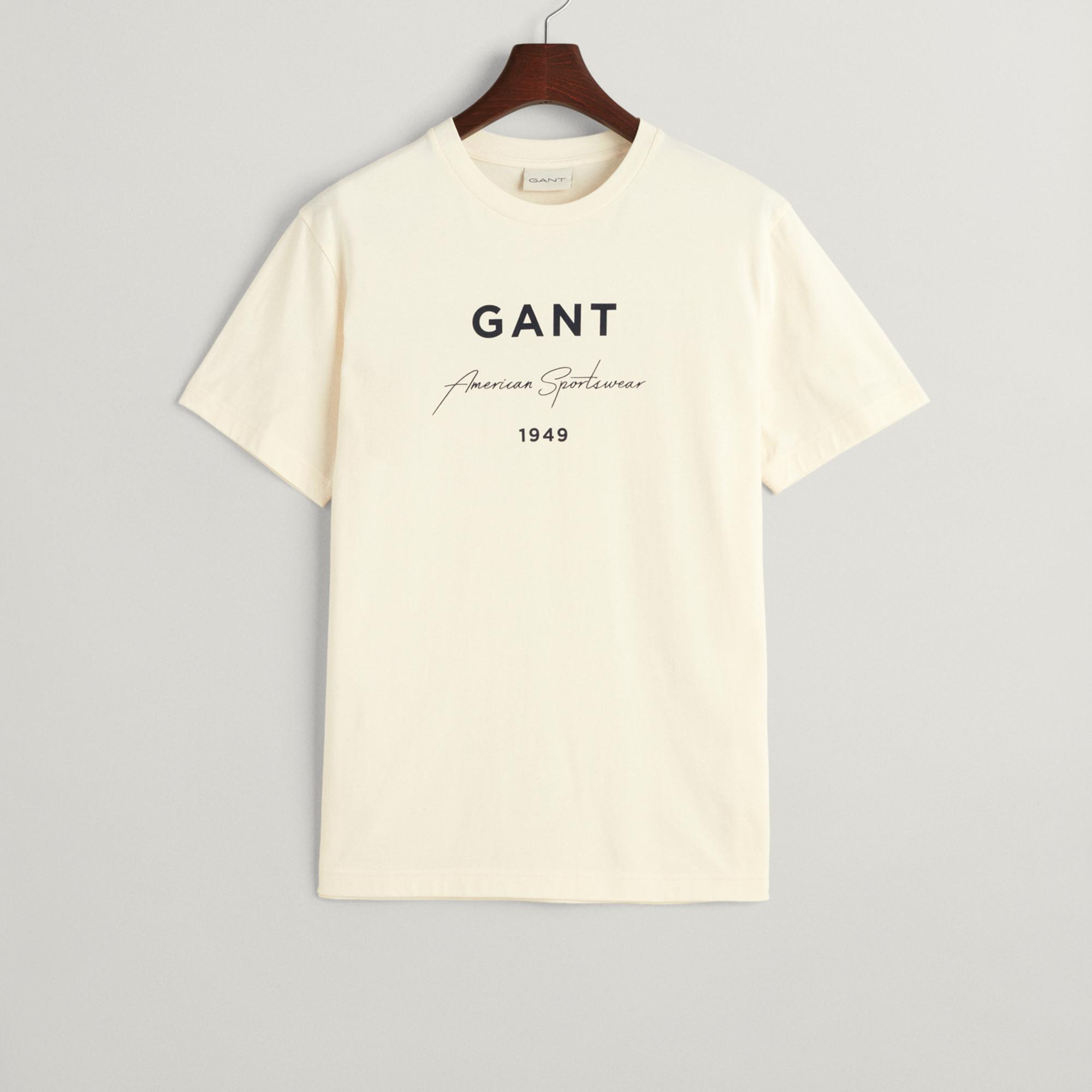 GANT Erkek Krem Regular Fit Bisiklet Yaka Logolu T-shirt