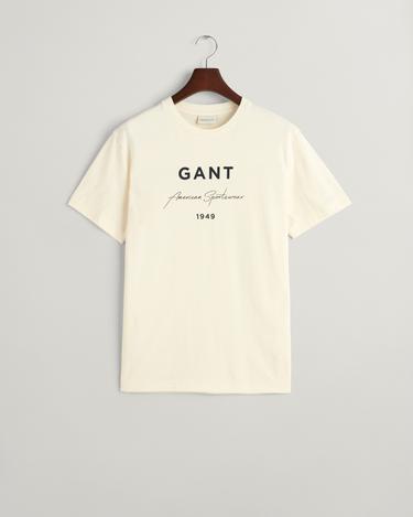  GANT Erkek Krem Regular Fit Bisiklet Yaka Logolu T-shirt
