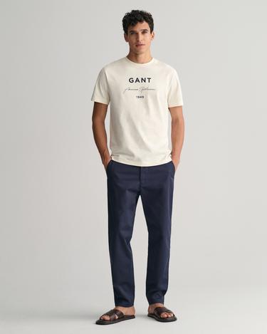  GANT Erkek Krem Regular Fit Bisiklet Yaka Logolu T-shirt