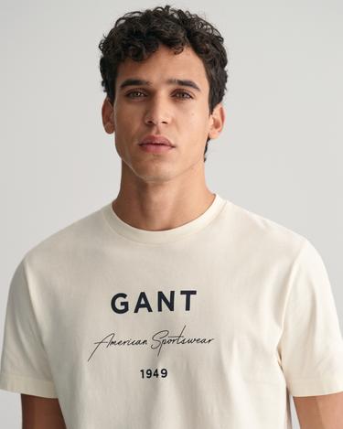  GANT Erkek Krem Regular Fit Bisiklet Yaka Logolu T-shirt