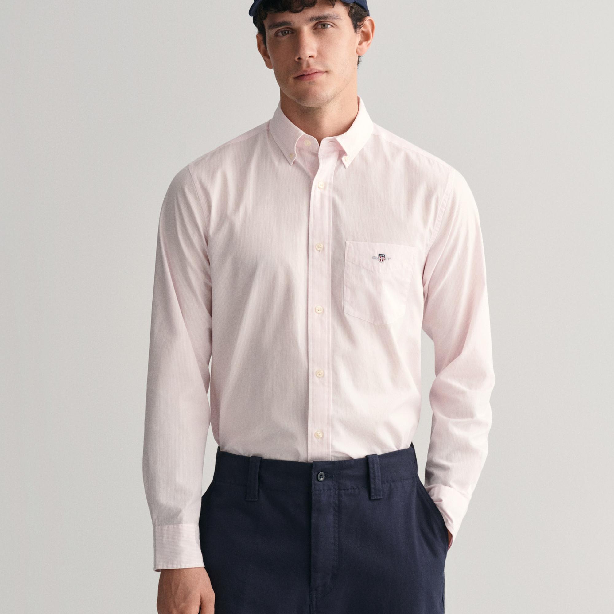 GANT Erkek Pembe Regular Fit Çizgili Düğmeli Yaka Gömlek