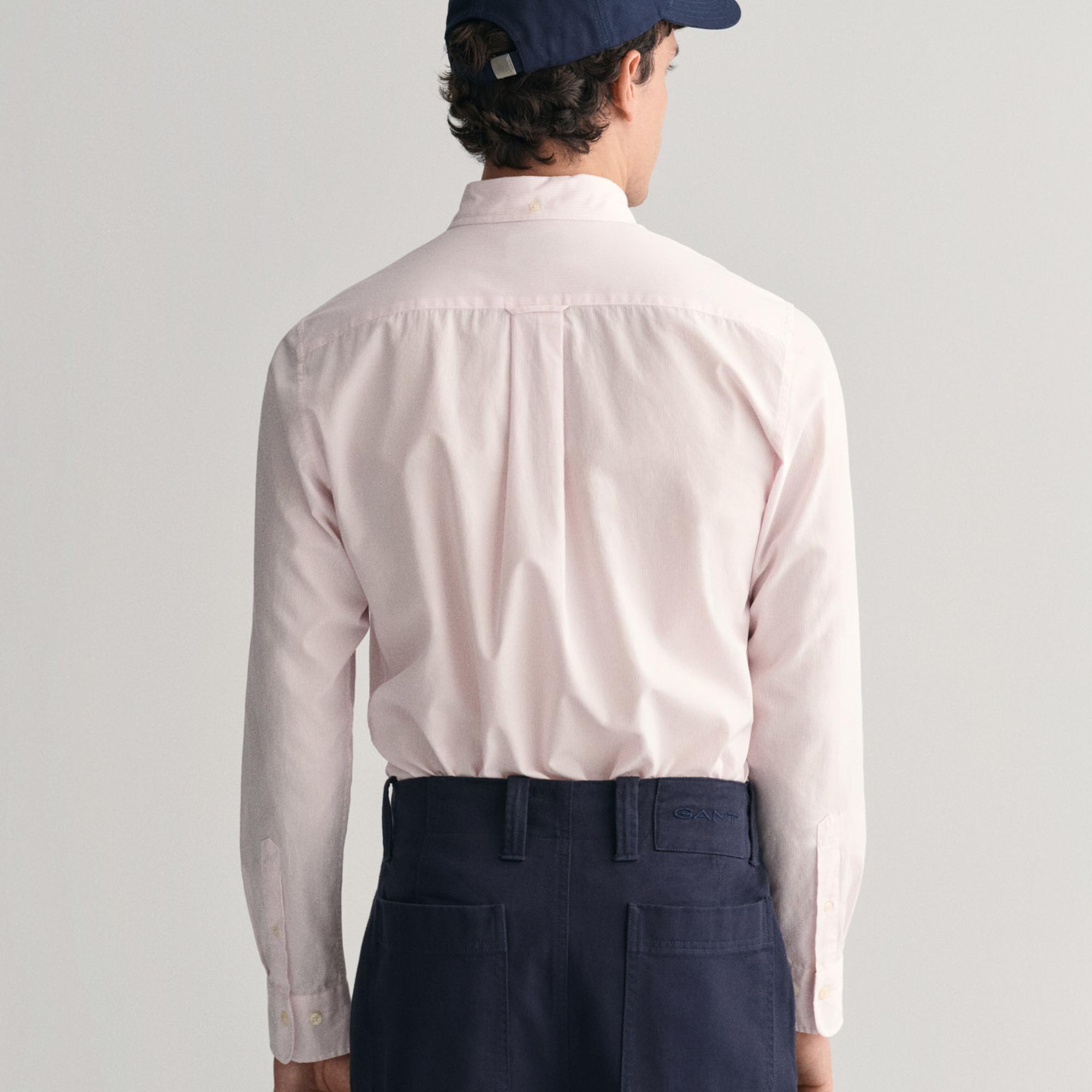 GANT Erkek Pembe Regular Fit Çizgili Düğmeli Yaka Gömlek