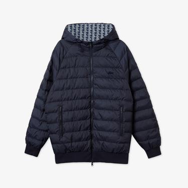 Erkek Kapüşonlu Monogram Çift Taraflı Lacivert Bomber Ceket