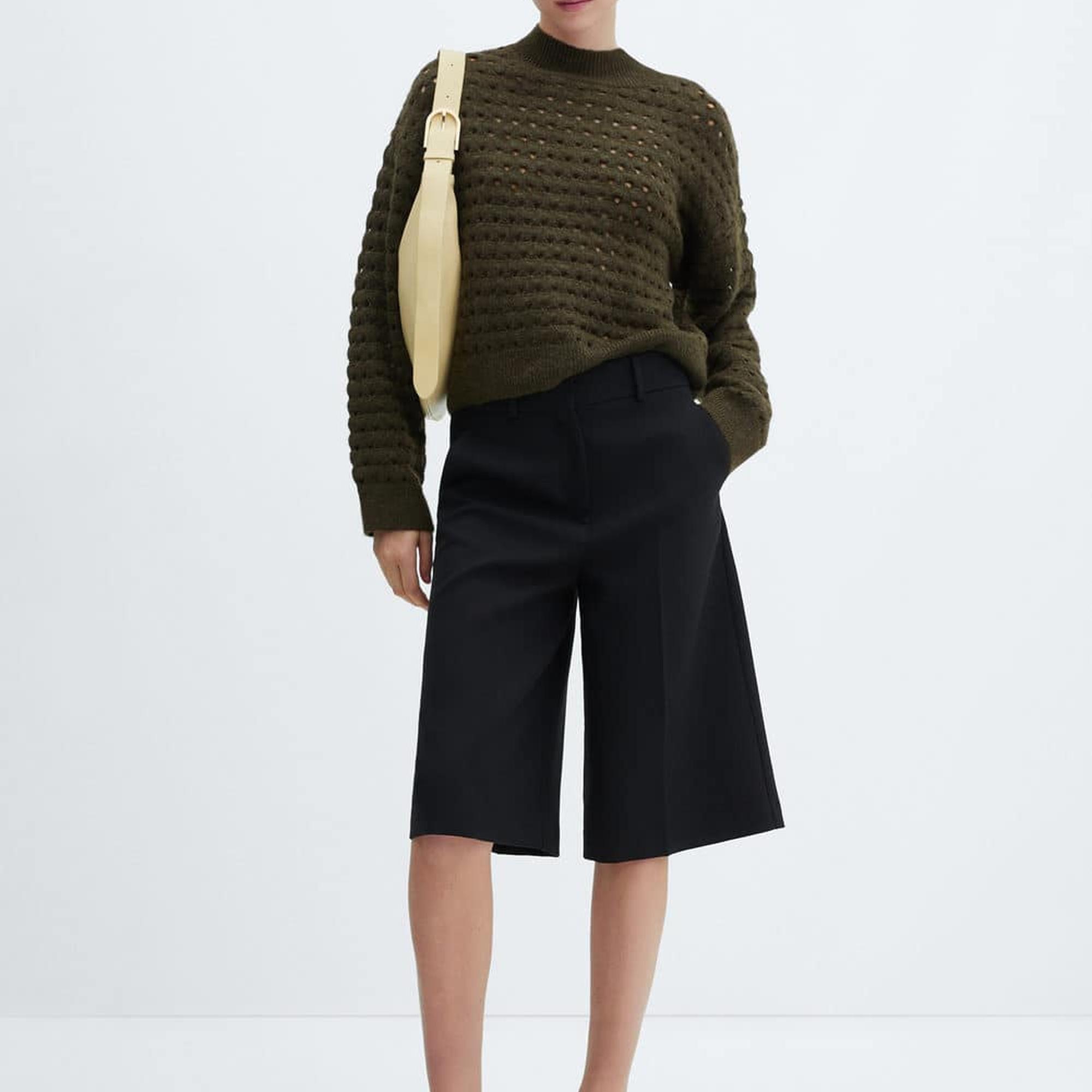 Mango Kadın Ajur Detaylı Triko Kazak Haki