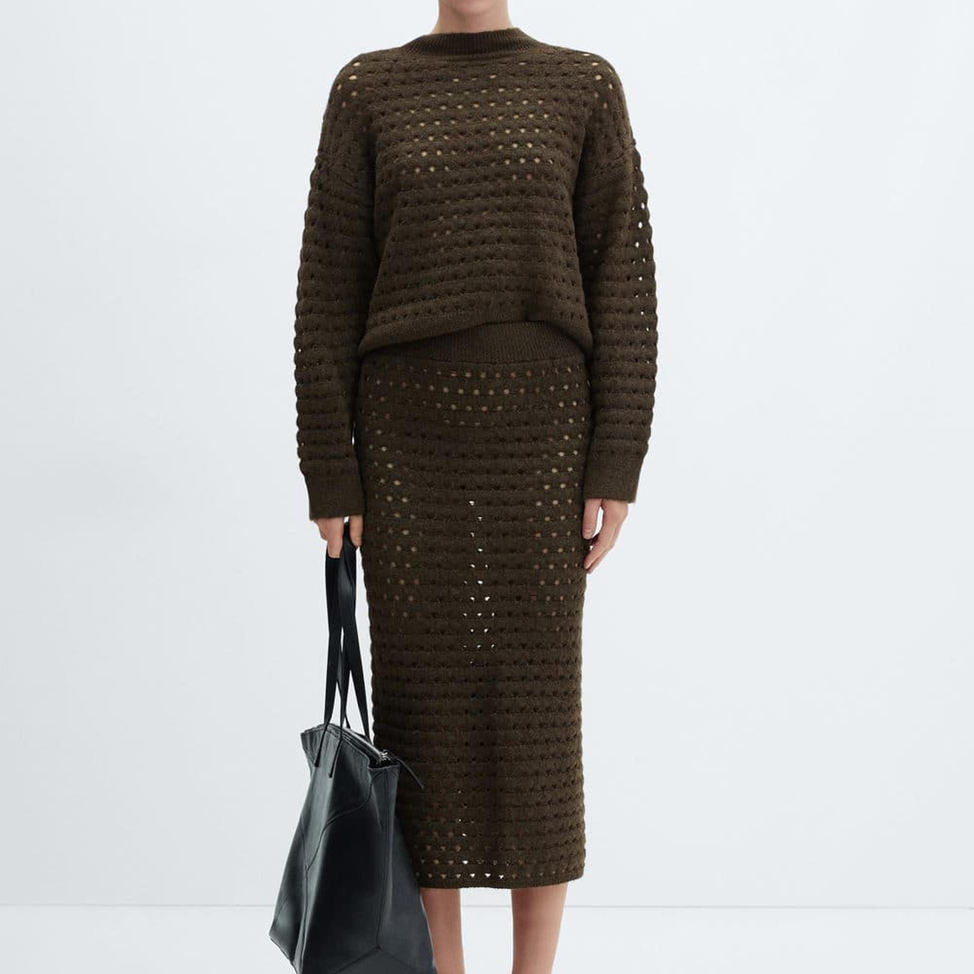 Mango Kadın Ajur Detaylı Triko Kazak Haki