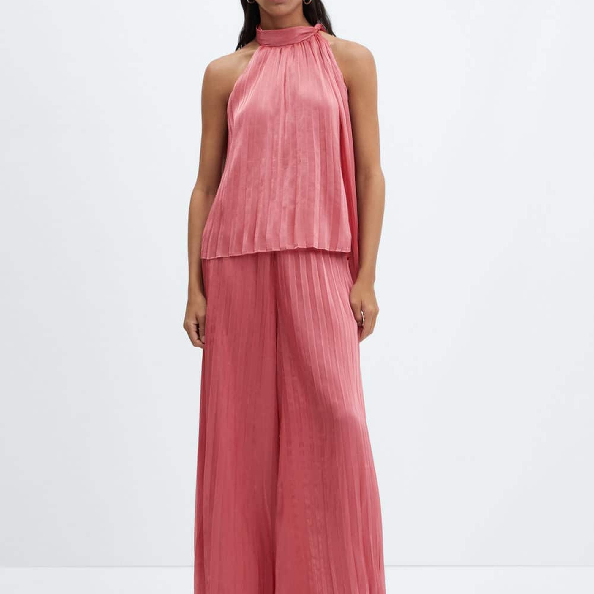 Mango Kadın Pilili Bağ Detaylı Bluz Pembe