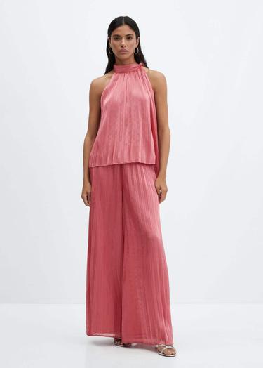  Mango Kadın Pilili Bağ Detaylı Bluz Pembe