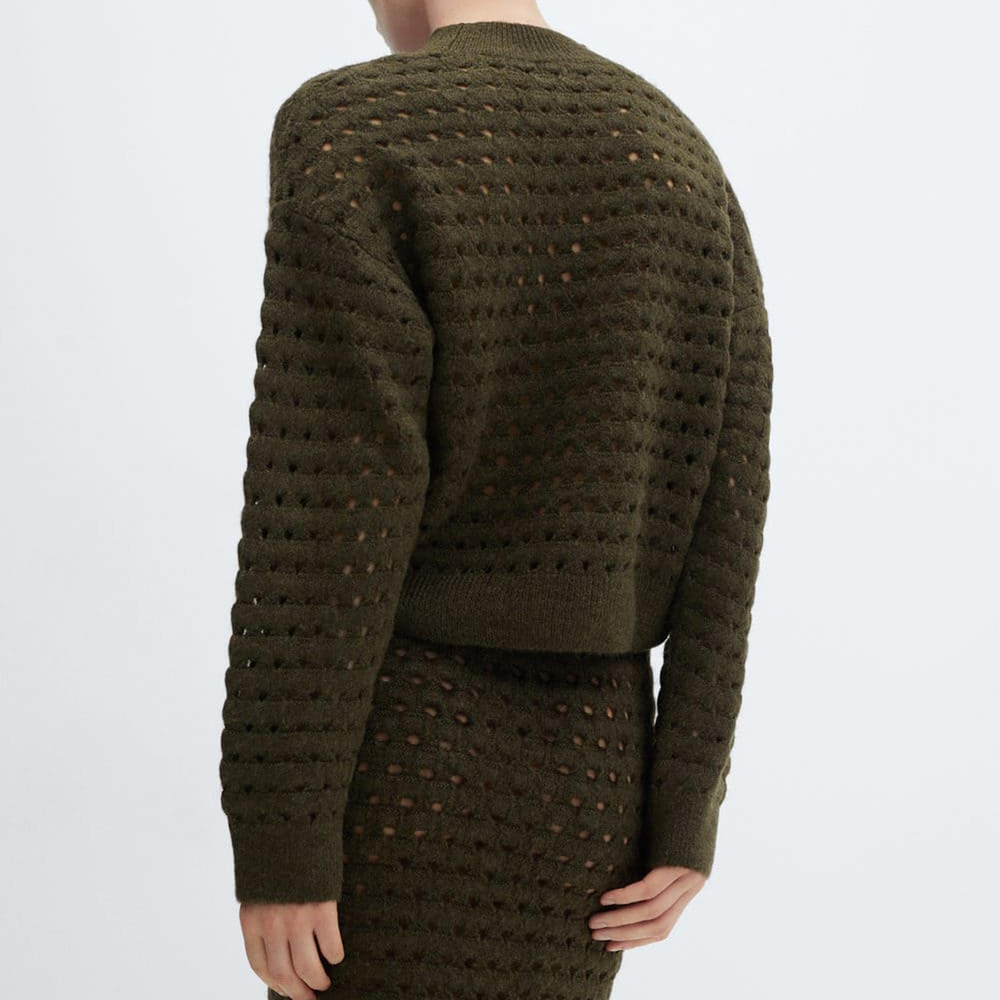 Mango Kadın Ajur Detaylı Triko Kazak Haki