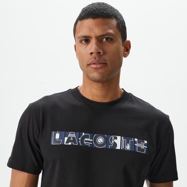  Erkek Relaxed Fit Bisiklet Yaka Baskılı Siyah T-Shirt