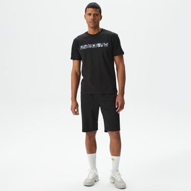  Erkek Relaxed Fit Bisiklet Yaka Baskılı Siyah T-Shirt