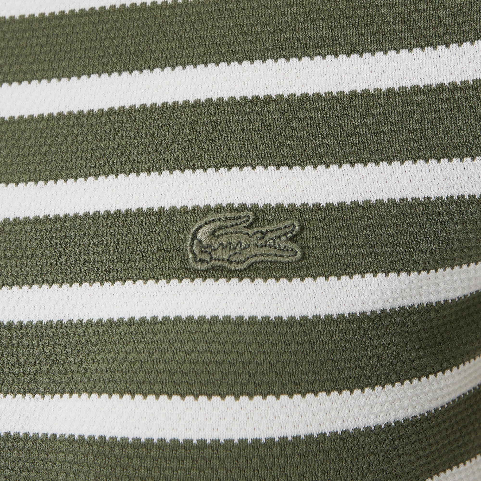 Kadın Slim Fit Bisiklet Yaka Çizgili Yeşil T-Shirt