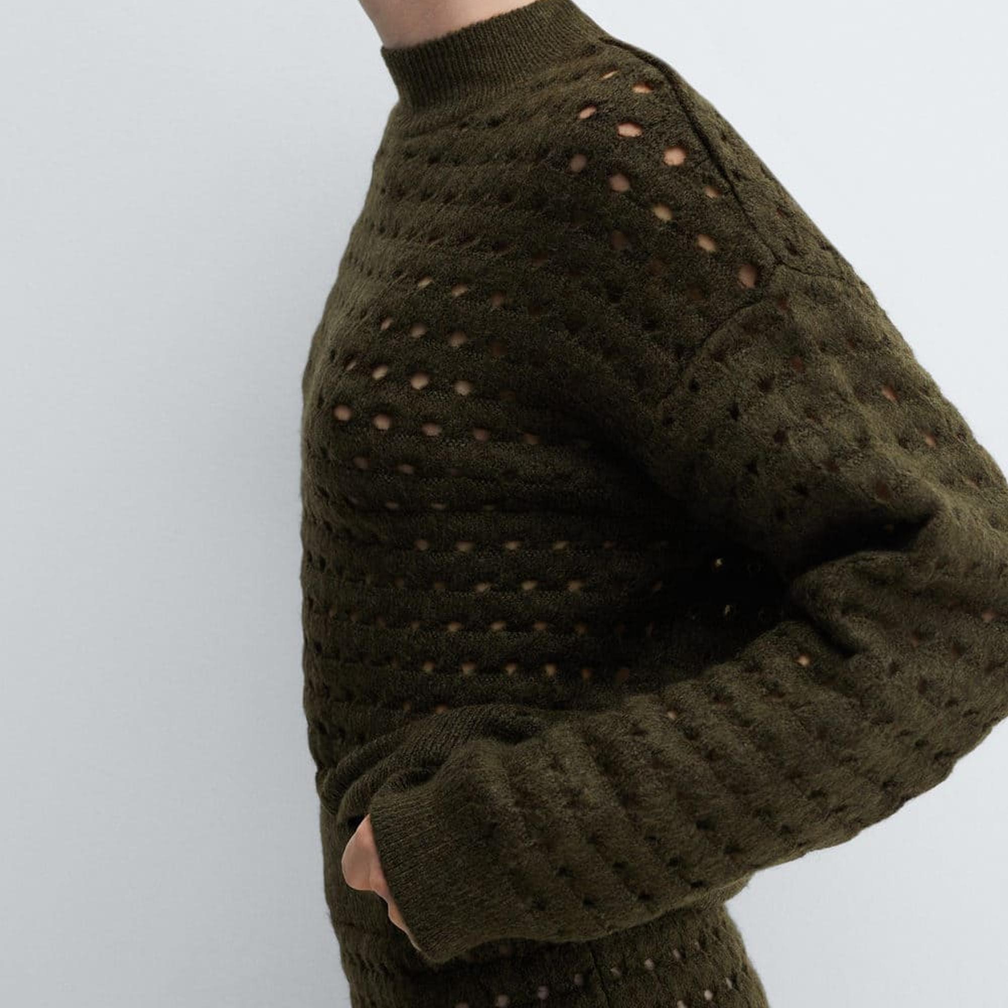 Mango Kadın Ajur Detaylı Triko Kazak Haki