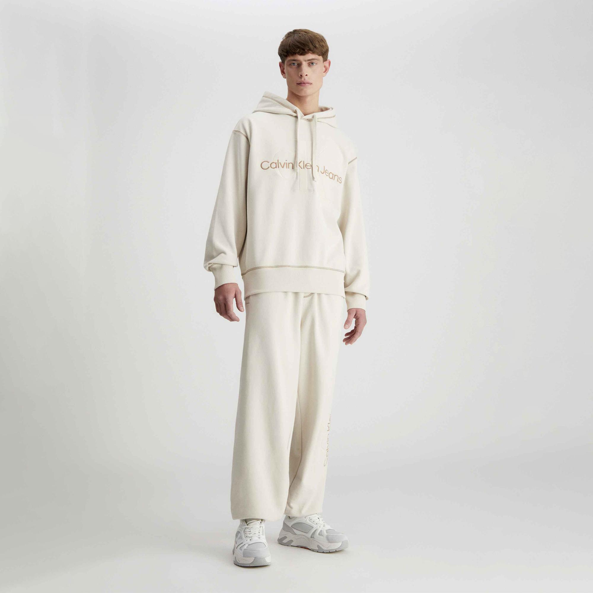 Calvin Klein Jeans Monologo Erkek Bej Sweatshirt