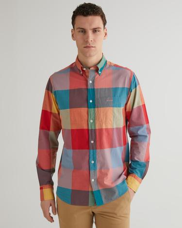  GANT Erkek Turuncu Regular Fit Düğmeli Yaka Kareli Gömlek