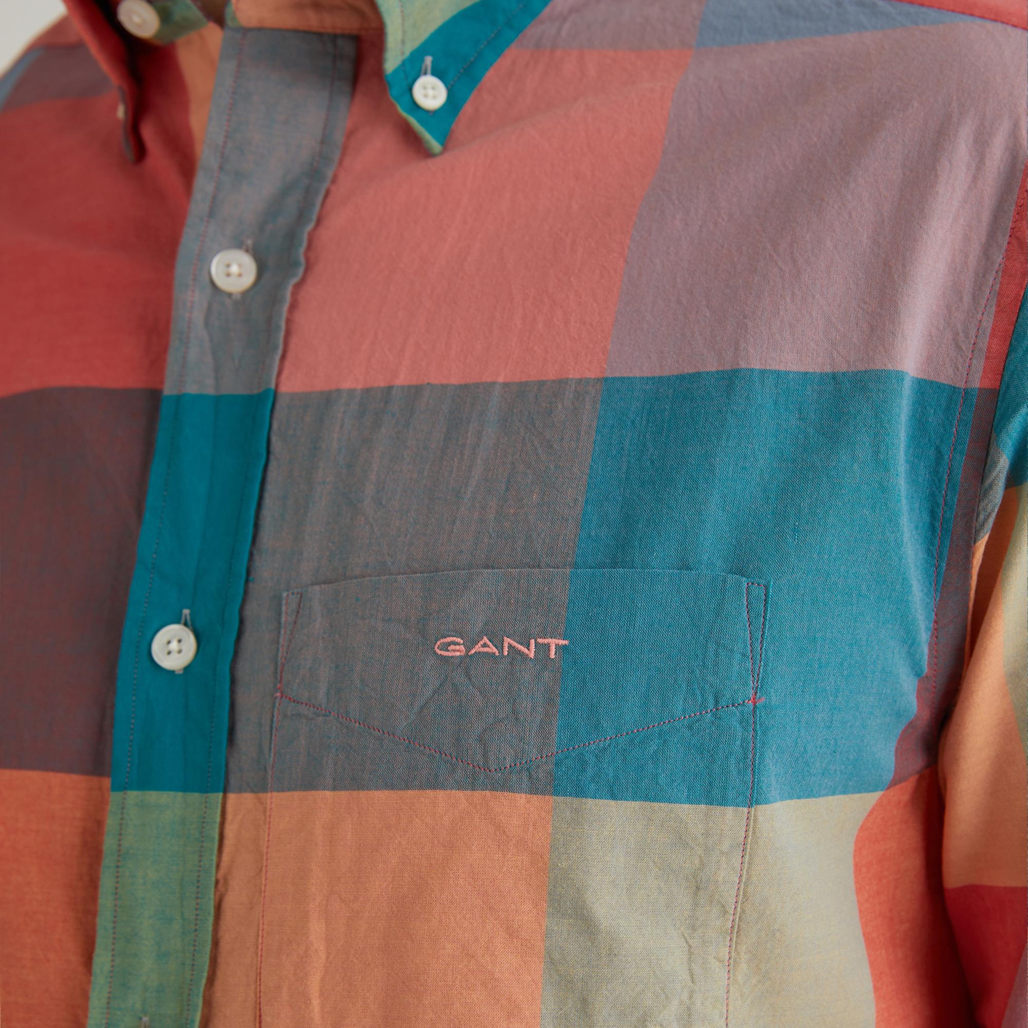 GANT Erkek Turuncu Regular Fit Düğmeli Yaka Kareli Gömlek