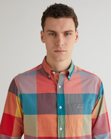  GANT Erkek Turuncu Regular Fit Düğmeli Yaka Kareli Gömlek