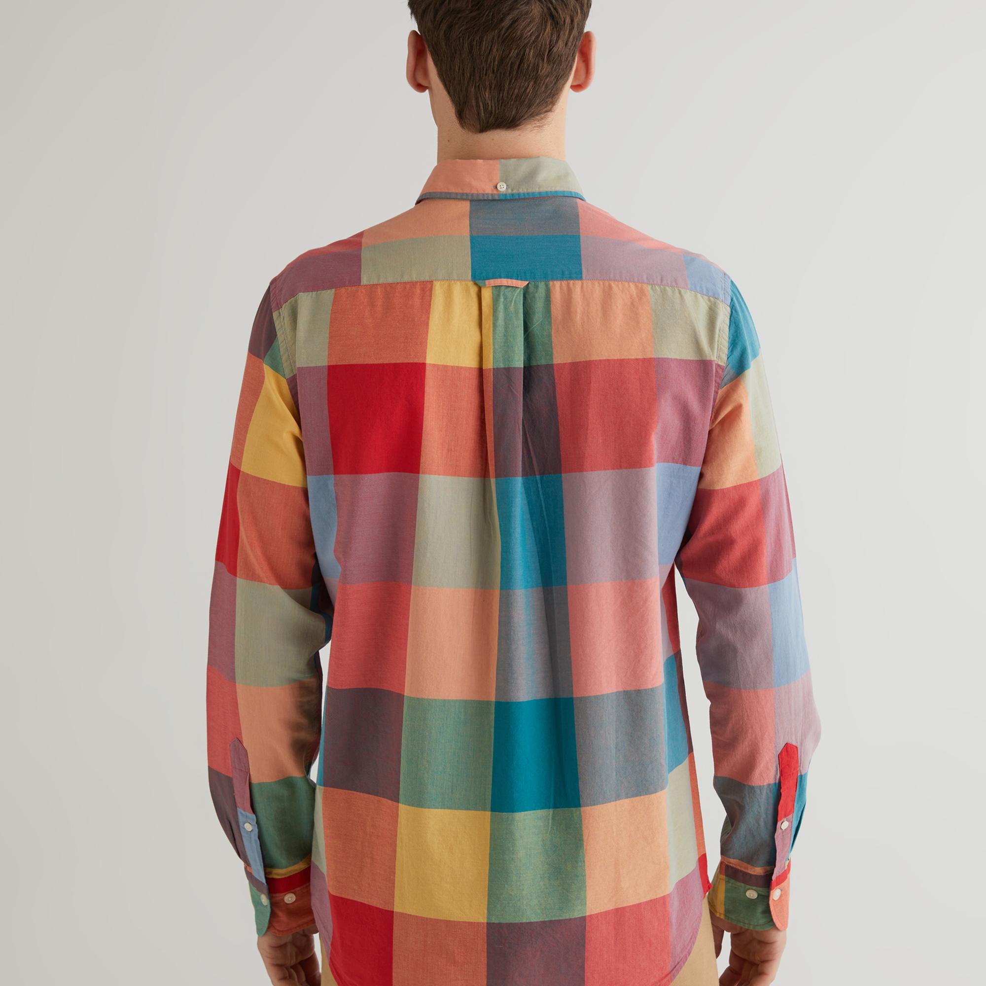 GANT Erkek Turuncu Regular Fit Düğmeli Yaka Kareli Gömlek