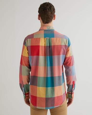  GANT Erkek Turuncu Regular Fit Düğmeli Yaka Kareli Gömlek