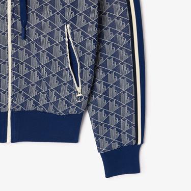  Kadın Regular Fit Kapüşonlu Monogram Mavi Sweatshirt