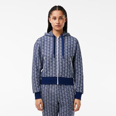  Kadın Regular Fit Kapüşonlu Monogram Mavi Sweatshirt