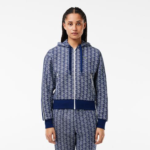  Kadın Regular Fit Kapüşonlu Monogram Mavi Sweatshirt