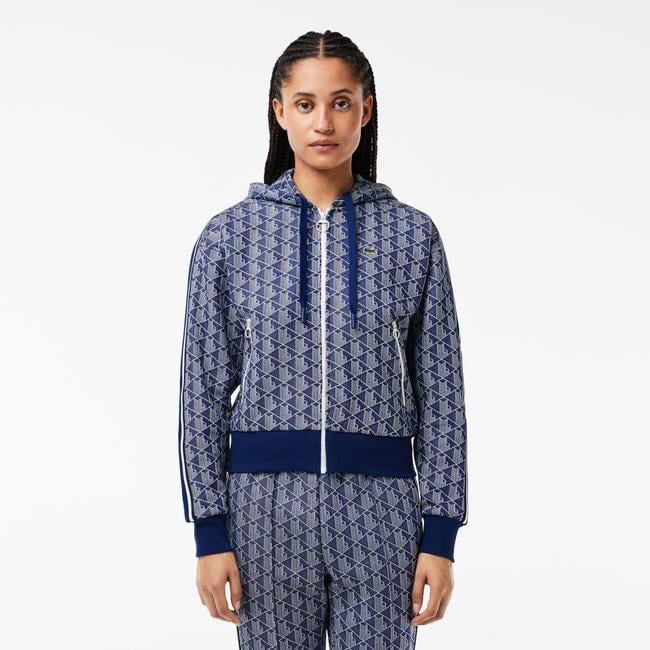  Kadın Regular Fit Kapüşonlu Monogram Mavi Sweatshirt