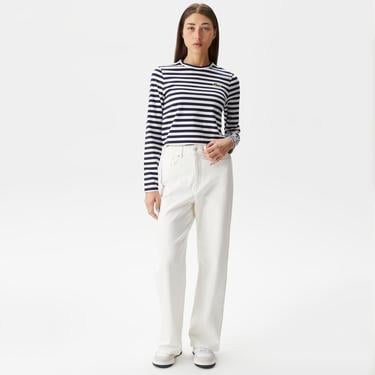  Kadın Loose Fit Beyaz Jean Pantolon